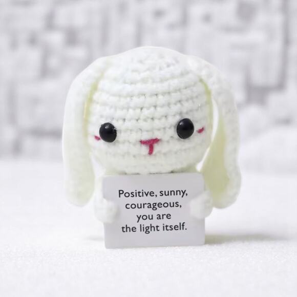 White Bunny Plush with Inspirational Message Kawaii Style Motivational Gift - Picture 1 of 6